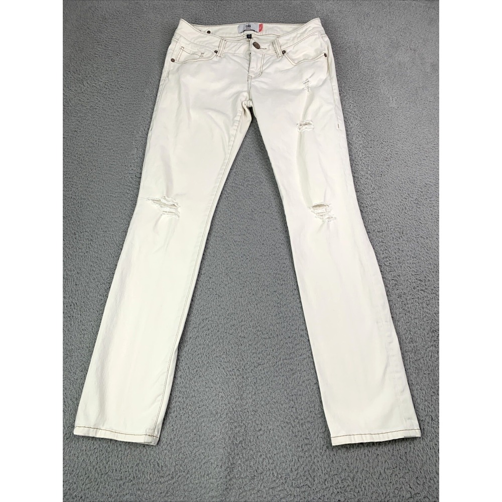CAbi Jeans Womens Size 2 Slim Boyfriend Beige Jeans Factory Distressed